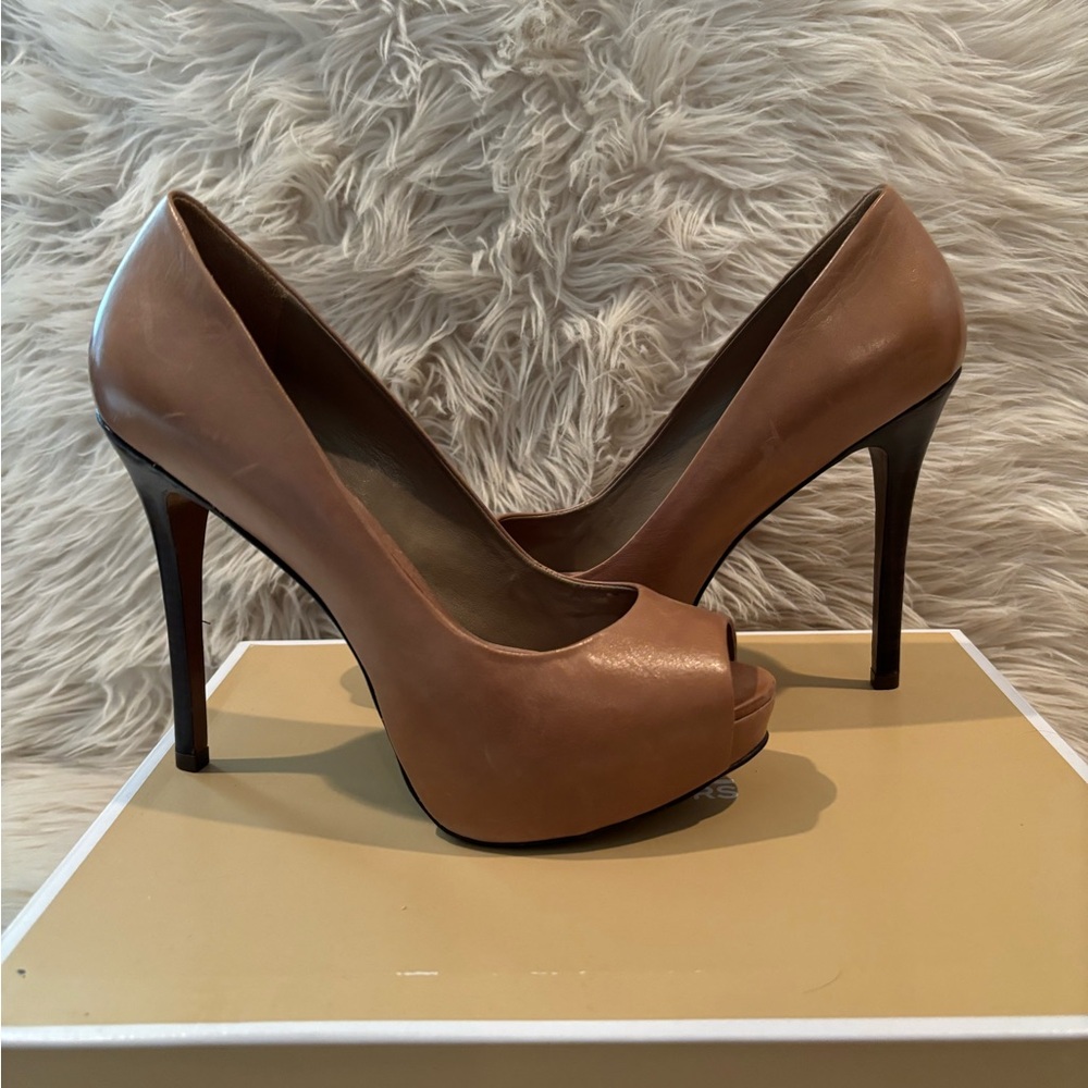 Aldo Brown peep toe platform heel